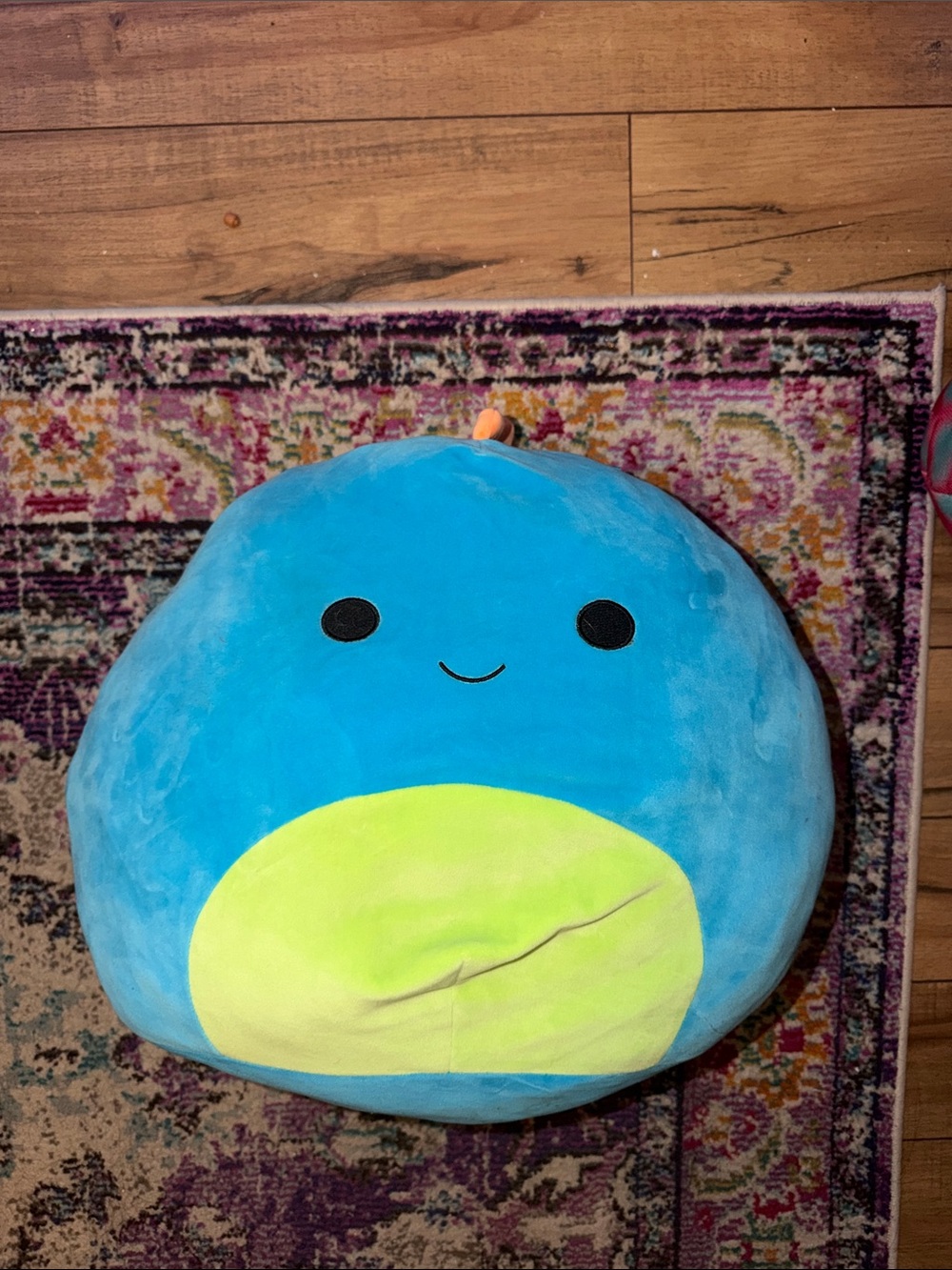 Blue & Lime Plush Round Pillow - Cute Smiley Face